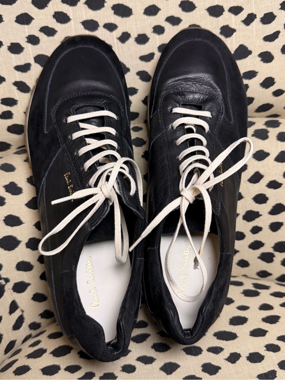 Paul Smith Black Leather & Suede Men's Sneakers with Cream Laces - Picture 2 of 6